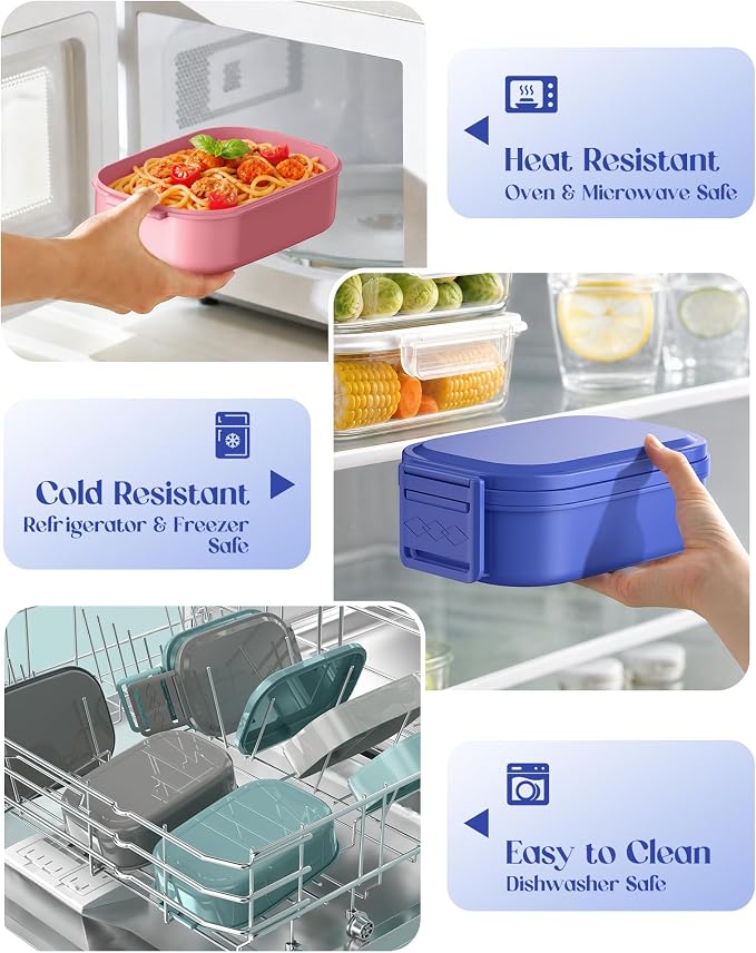 Bento Lunch Box, 65 oz 3-Tier Stackable Lunch Container, Adjustable 2/3 Tier Design, BPA-Free Food-Grade Plastic, Leakproof, Microwave & Dishwasher Safe, Blue