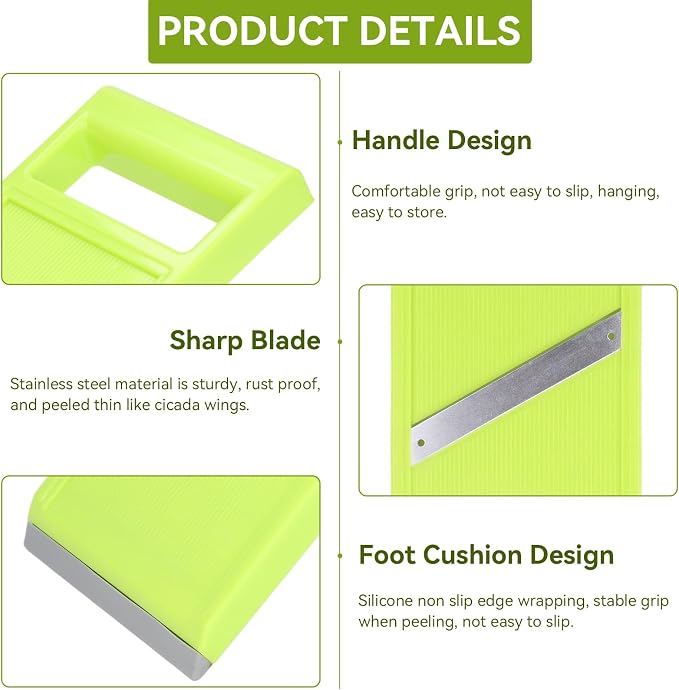 Handheld Potato Slicer & French Fry Cutter, Stainless Steel Manual Vegetable Slicer for Chips Homemade Fries Carrots Zucchini Easy Grip Green Slicer Chip Maker (4.25x10.8in)
