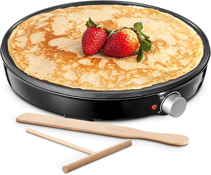 Reemix Crepe Maker Machine, Compact Pancake Griddle | Precise Temperature Control, Nonstick 12” Electric Griddle, Batter Spreader for Eggs, Pancakes, Omelets and Quesadillas