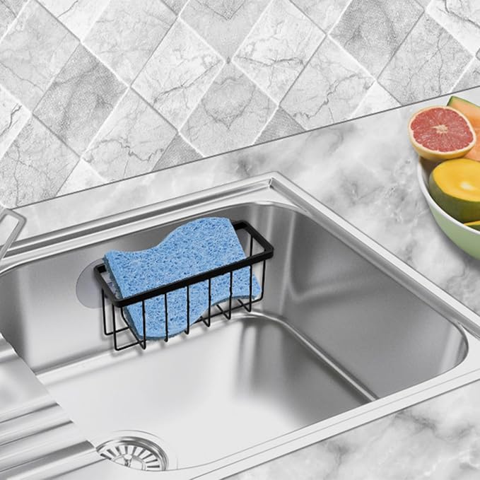SHFKS Sponge Holder for Kitchen Sink Suction,Dish Sponge Holder-Black | Kitchen Sink Caddy for Sponges, Scrubbers, Soap