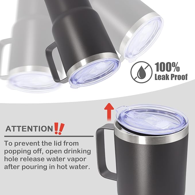 20 oz Tumbler with Handle Coffee Tumblers with Lid Travel Mug Grey 12P | 20oz Tumblers with Handle Double-Wall Insulated Vacuum Coffee Mugs Stainless Steel Tumbler with Handles&Lid Grey 12P