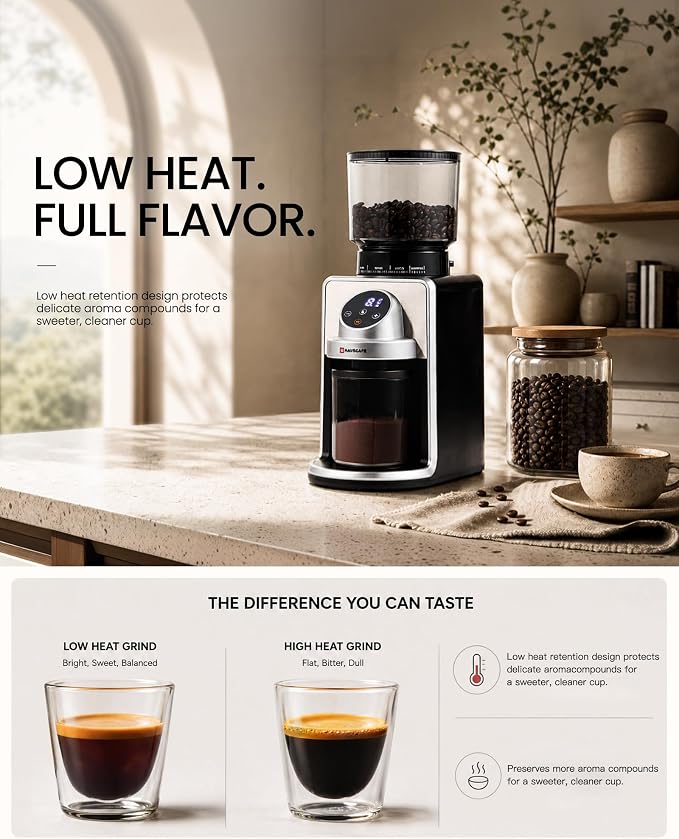 Coffee Grinder, Electric Burr Coffee Grinder with 51 Grind Settings for Espresso, Pour Over & French Press, Conical Burr Coffee Bean Grinder, IMD Digital Touch with Precision Timer, Sliver