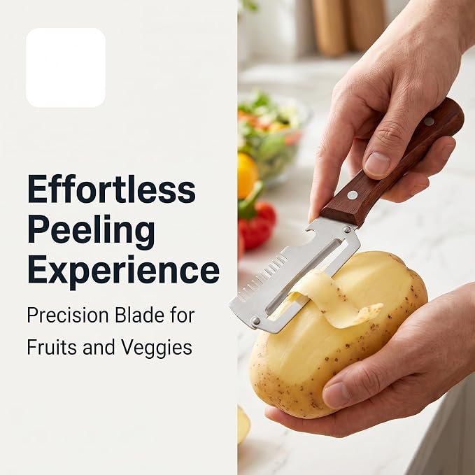 2 Pack Multifunctional Vegetable Peeler with Wooden Handle & Bottle Opener Multi Functional 3 in 1 Stainless Steel Peeler for Kitchen, Peeler for Fruit, Potato, Carrot, Pumpkin, Apple Peeling