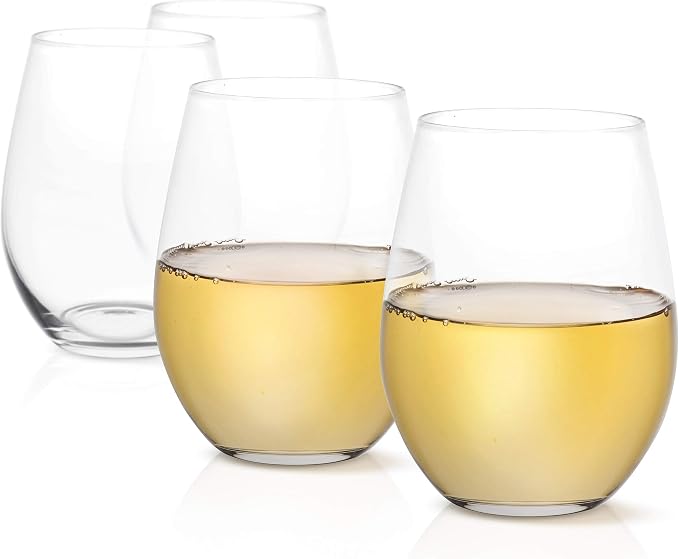JoyJolt Stemless Wine Glasses Set of 4 – 19 oz Clear Glass Tumblers for Red & White Wine, Cocktails, Dishwasher Safe, Perfect for Home Bar, Gifts