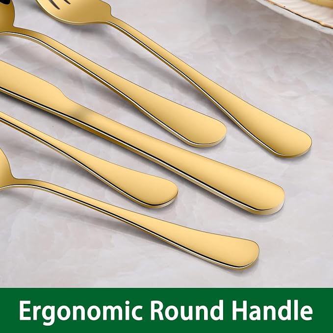DEHOV 30 PCs Gold Flatware Sets Service For 6 Person,Shiny Gold Stainless Steel Silverware Sets Dinner Knives Fork And Spoons For Home Party And Wedding