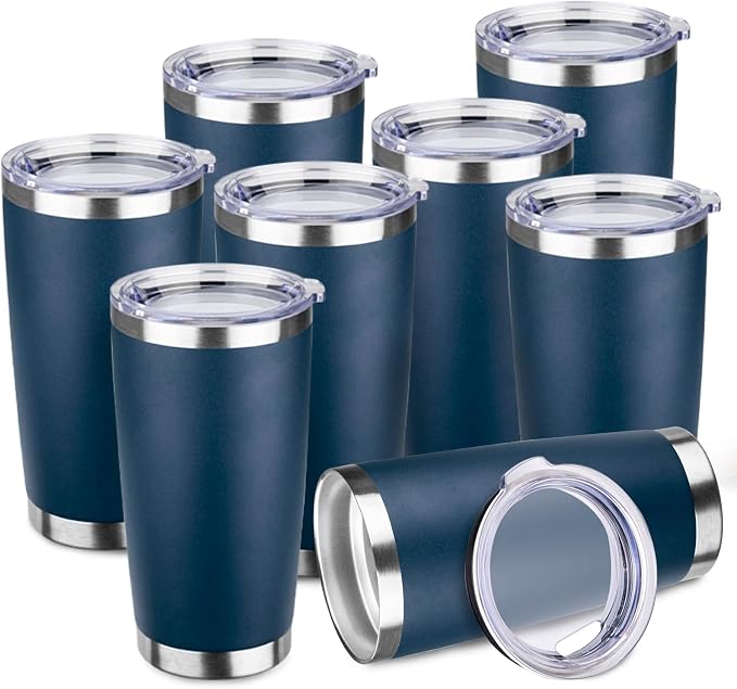 StarSpeed 8 Pack 20oz Stainless Steel Travel Coffee Tumbler,Navy Blue | Travel Coffee Mug Bulk,Spill-proof Lid,Double Wall,BPA-free Travel Cups,Insulated Cup Fits Car Cupholders