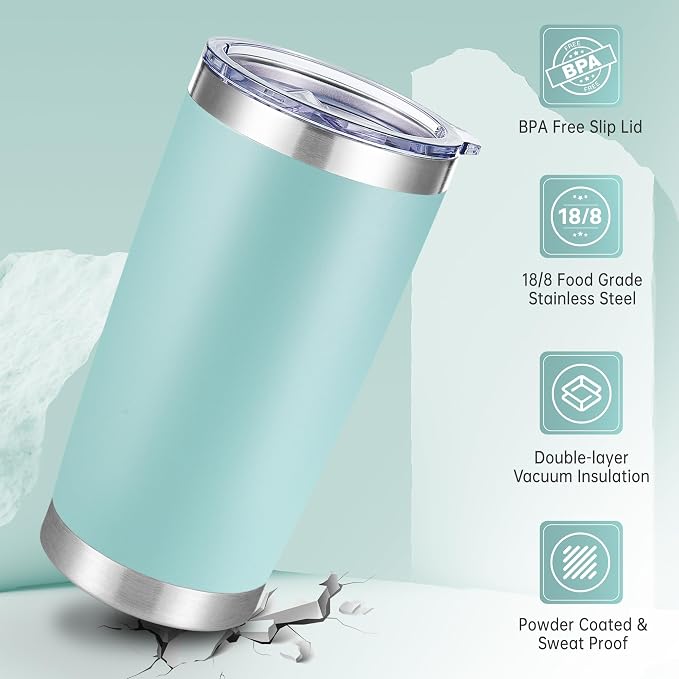 20 oz Tumblers Bulk Stainless Steel Tumbler with Lid, 6 Pack | Turquoise, 20oz Insulated Coffee Mug, Double Wall Vacuum, Powder Coated Cup, for Hot and Cold Drinks