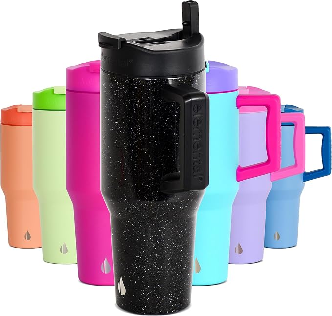 Elemental 100% Leak Proof 32oz Tumbler with Handle & Straw Travel Mug | Stainless Steel Double Wall Insulated Tumbler for Hot and Cold Beverages with Sip & Straw Lid