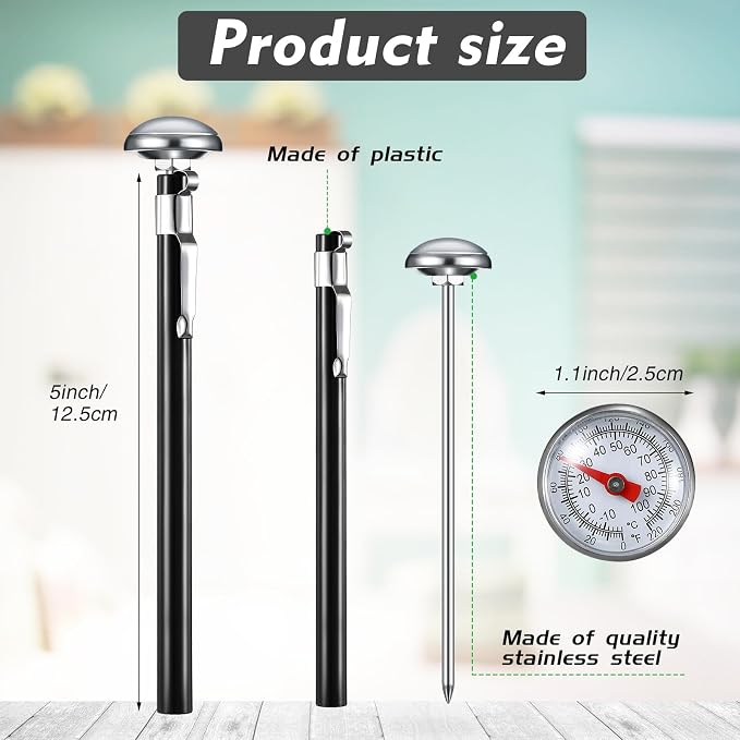 Xuhal 24 Pcs Stainless Steel Kitchen Thermometer with 5 Inch Long Stem 1 Inch Dial Thermometer Milk Frothing Food for Oven Probe Meat Grill BBQ Cooking Chocolate Water (Black)