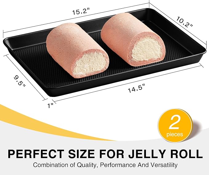 2 Pack Jelly Roll Pan Set 15x10, Cookie Sheets for Baking with Diamond Texture, Baking Sheets Non Stick, Non Toxic Oven Trays for Cooking, Heavy Duty 57% Thicker Carbon Steel, Dark Gray