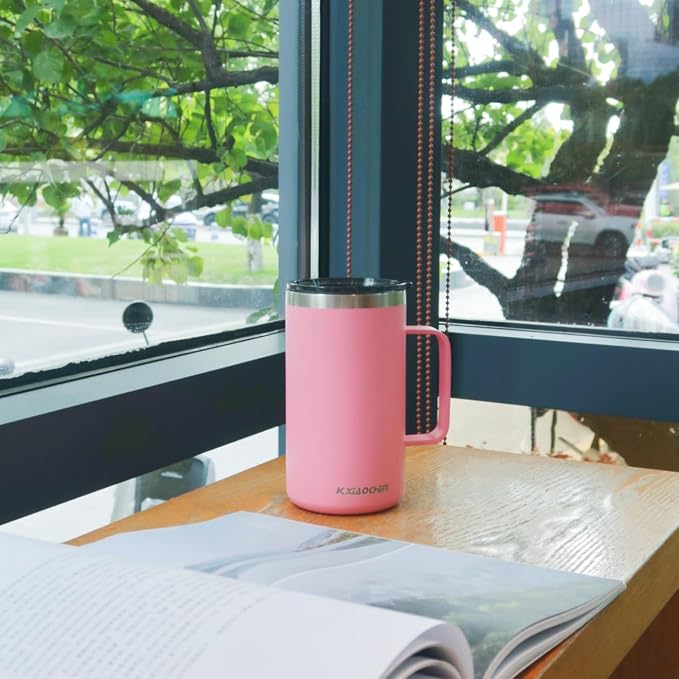 KXIAOCHEN 20 oz Insulated Coffee Mug, Coffee Cup with Lid and Wide Handle | 18/8 stainless steel, 6+ hours hot or 12+ hours cold, wide mouth, no-sweat exterior, for office, work, home and camping