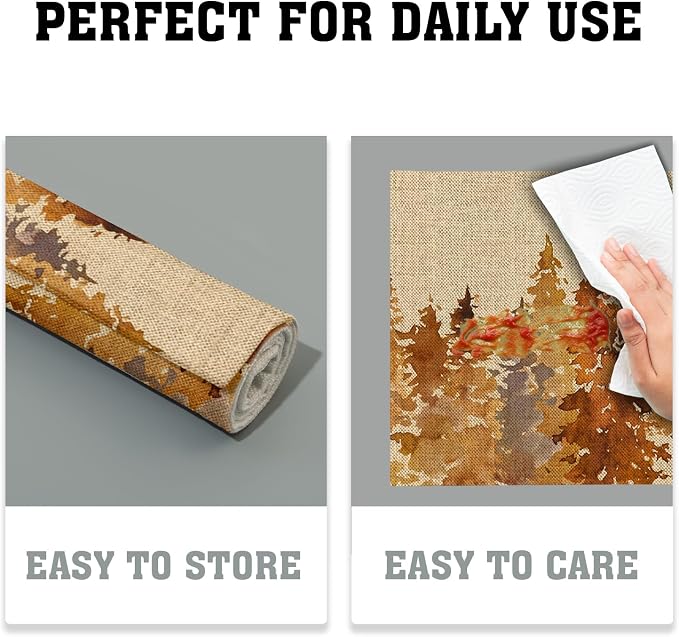 Fall Tree Placemats Set of 6 18x12 Inch Autumn Forest Linen Place Mats Heat-Resistant Washable Wipeable Orange Pine Tree Table Mat for Party Kitchen Dining Room Dinner Table Decor