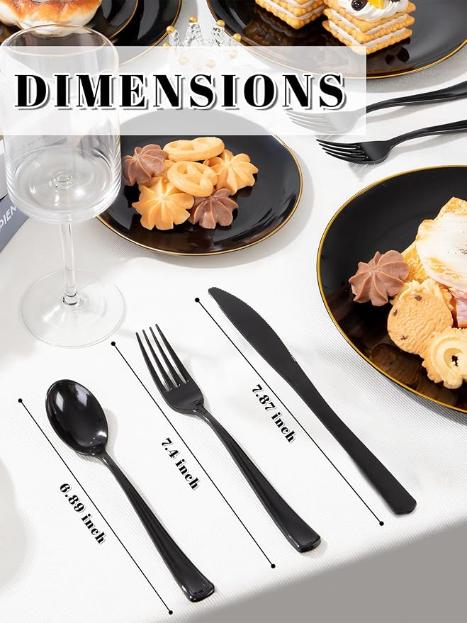 180 Pieces Black Plastic Silverware - Plastic Silverware Set Include 60 Forks, 60 Knives, 60 Spoons - Heavy Duty Black Disposable Cutlery - Disposable Utensils for New Year, Wedding