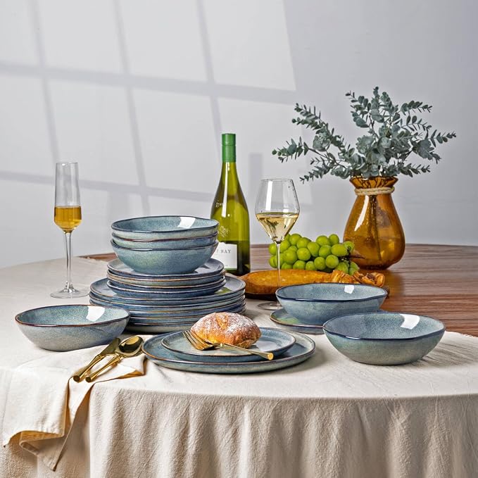 AmorArc Ceramic Dinnerware Sets for 4, 12Pcs Plates and Bowls Sets Dishes | Stoneware Handmade Reactive Glaze Dinner Set, Highly Scratch Resistant | Dishwasher & Microwave Safe Dishware