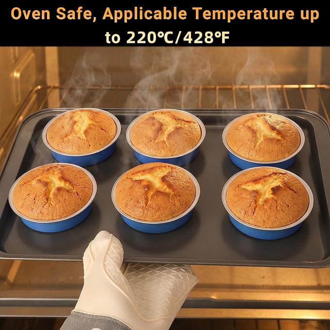 Beasea Mini Tart Pans with Lids 20 Pack, 4" 7.3oz Disposable Aluminum Foil Baking Tins Cups Round Pie Container for Individual Cupcake Dessert Muffin Cheesecake Quiche - Moon Blue