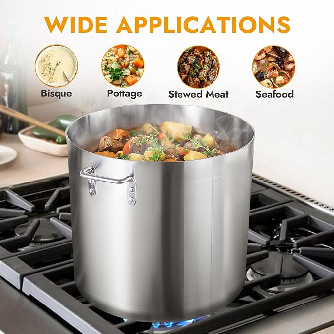 CURTA 80 Quart Aluminum Stock Pot with Lid, Heavy Duty Commercial Grade Large Capacity Cooking Pot for Boiling, Stewing, Great for Kitchen, Restaurant, Catering, and Home Use, NSF Certified