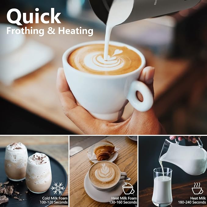 Milk Frother Electric, 4 IN 1 Warm and Cold Milk Steamer for Coffee Latte | Automatic Cold and Hot Foam, Stainless Steel, Foam Maker with Touch Screen for Macchiato, Cappuccino, Hot Chocolate