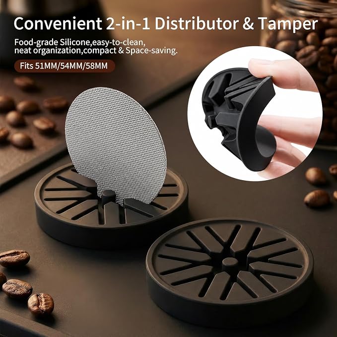 58mm Espresso Accessories Kit - 4 PCS Heavy Duty Dual Head Coffee Distributor and Tamper, WDT Tool, Magnetic Dosing Funnel, Mat - Fits Breville 58mm Machines and Portafilter