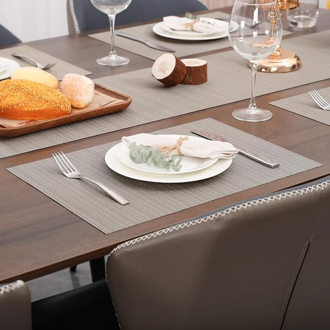Myir JUN Placemats Set of 4 Kitchen and Dining Table Placemats | Vinyl Placemats Place Mats Indoor/Outdoor Set of 4 Washable Table Mats Non-Slip Place mats for Dining Table, Golden Silver