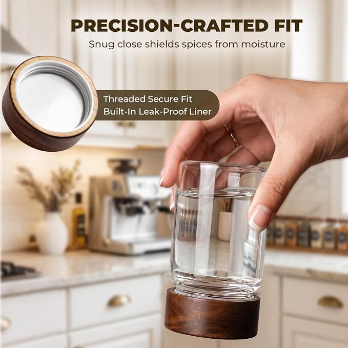 6 Pack 8 oz Glass Jars with Lids, Tall Small Mason Jars with Airtight Acacia Wood Lid, Glass Food Storage Containers for Coffee Bar, Loose Tea, Hot Cocoa & Apothecary Decor