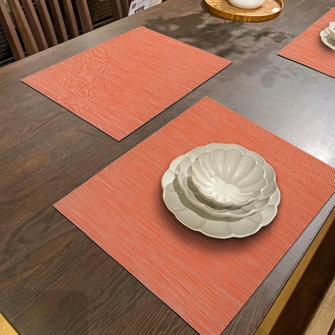 homEdge PVC Placemat, 4 PCS of Non-Slip Heat Resistant Place Mats, Washable Vinyl Placemats, Orange