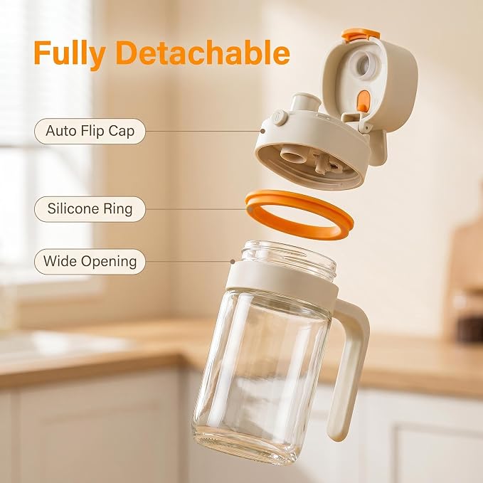 2-in-1 Glass Olive Oil Sprayer & Dispenser 530ml for Cooking | 2-in-1 Glass Oil Sprayer & Dispenser for Cooking, Food Grade Olive Oil Spray Bottle, Leakproof Auto Flip Cap