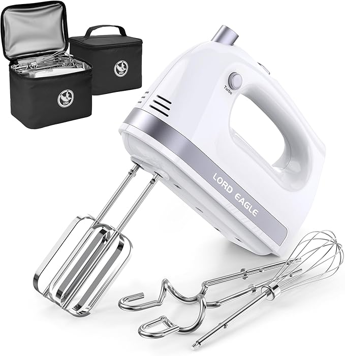 Lord Eagle Hand Mixer Electric Handheld 400W, 5-Speed with Storage Bag | Lightweight Kitchen Mixer, 5 Stainless Steel Attachments for Baking Cake Egg Cream Food Beater, Stain-resistant & Waterproof