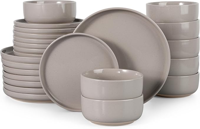 HaWare Dinnerware Sets, 24-Piece Plates and Bowls Set for 8, Cream Coffee