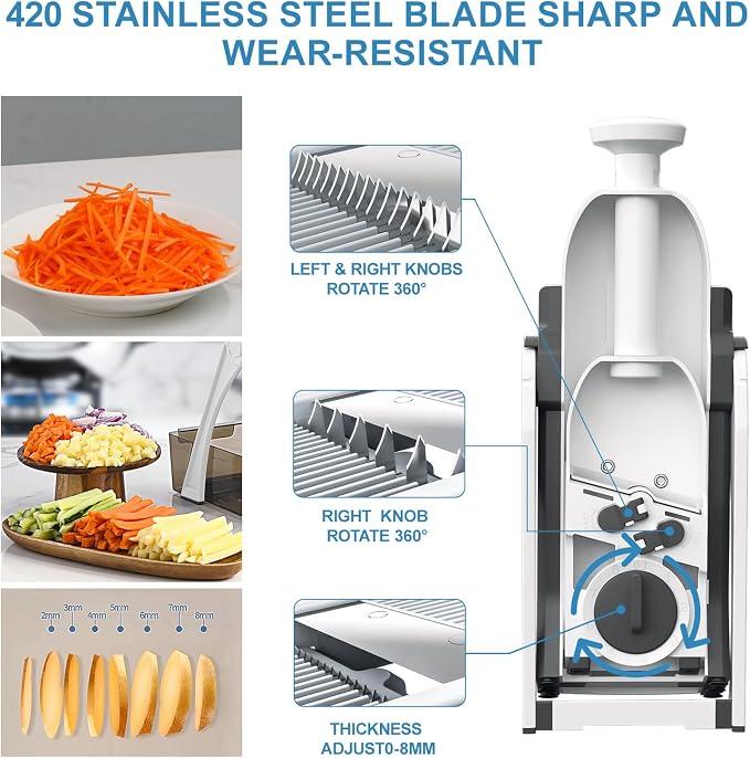 Safe Mandoline Slicer for Kitchen, Vegetable & Food Cutter, Easy to Clean | Safe Mandoline Slicer for Kitchen, Easy to Clean/Storage, Potato Slicing,Strips,Shredding,Dicing,Cleaning brush(Grey)