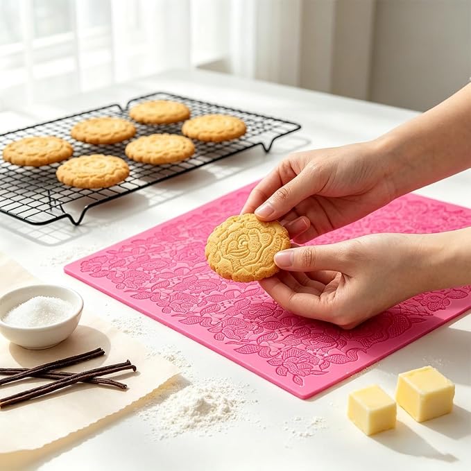 Silicone Cake Fondant Mat, Rose Impression Lace Mold | 16 x 12 Inch Texture Embosser Lace Mat for Cake Decoration, Buttercream, Candy, Soap, Chocolate, Mousse, Pottery, Clay