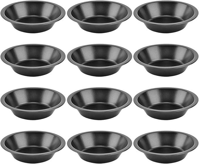 Bibabala 12pcs 5inch Desserts Black Tarts For Baking Round Tin, Mini Pie Pan Carbon Steel(Black)