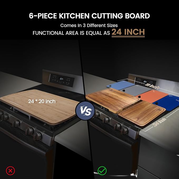 Acacia Wood Cutting Board Set for Kitchen with Wood Storage Stand | Premium Wooden Chopping Board, Reversible Cutting Board, Juice Groove, Non Slip Feet, Charcuterie Board for Meat & Cheese