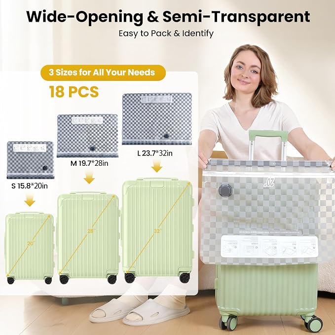 18 Pack Vacuum Storage Bags for Travel with Digital Display Air Pump,Carry-on Packing Bags for Luggage and Suitcase,Space Saver for Clothes
