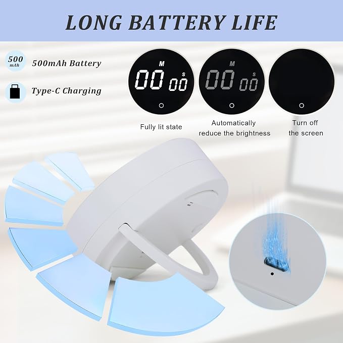 Digital Kitchen Timer - Magnetic 199-Minute Countdown Countup Timer with Large LED Display,Volume Adjustable, Visual timers for Cooking,Gym,Meeting,Classroom,Study,Work,Outdoor Activities