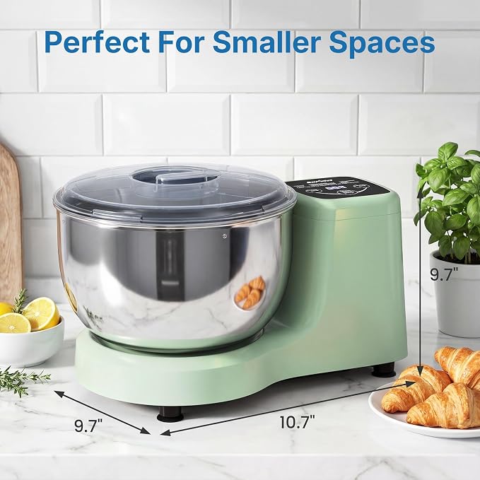 Electric Dough Mixer Maker, 5.3 QT Fermenting and Kneading Flour Mixer Machine with Stainless Steel Bowl & Time Control, Green Stand Mixer for Baking Bread Cake Pizza & Sourdough