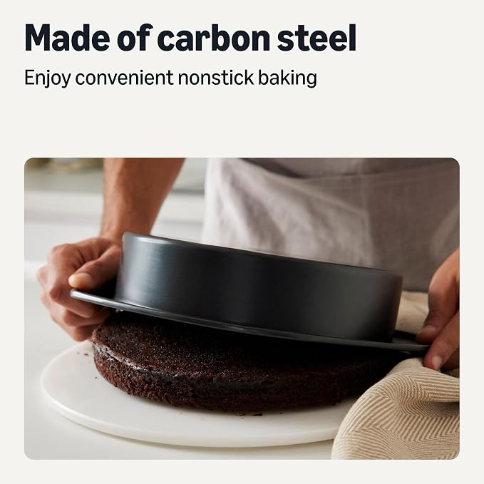 Amazon Basics Nonstick Carbon Steel Round Cake Pans, Dishwasher and Oven-Safe up to 428°F, 9 in., Set of 2