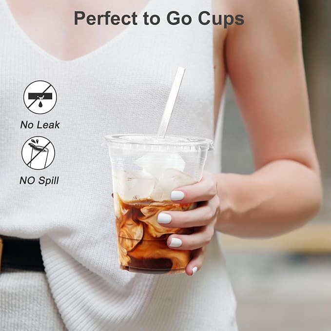 Dealusy 100 Pack - 16 oz Clear Plastic Cups with Lids and Straws | Sturdy & Food Safe Iced Coffee Cups with lids, Disposable Plastic Smoothie Cups for Cold Drinks