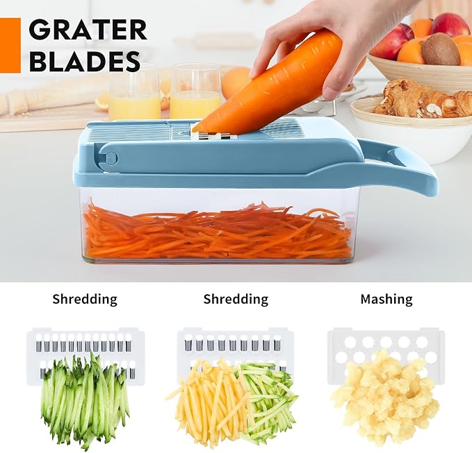 MAIPOR Vegetable Chopper Pro, Multifunctional 13 in 1 Food Chopper, Kitchen Vegetable Slicer Dicer Cutter With 8 Blades for Onion Carrot and Garlic With Container (Blue)