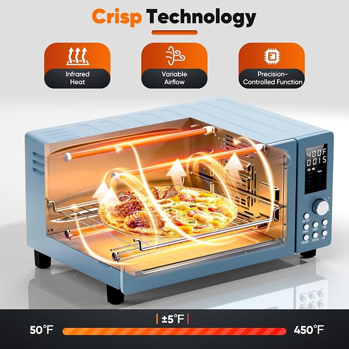 Nuwave Bravo Pro Convection Air Fryer Toaster Oven Combo | 2026 New Improved,10-in-1, 50°-450°F Control, Quick Even Crisp Tech, 21Qt, PFAS Free, Cozy Blue