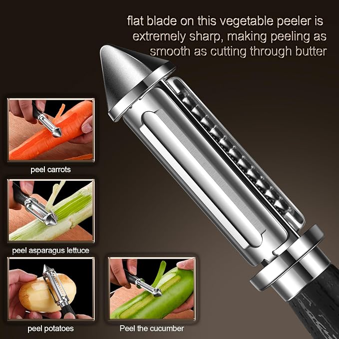 Multi-functional julienne peeler for vegetable | standout features : Die-cast body — avoids cracking or blade detachment over time