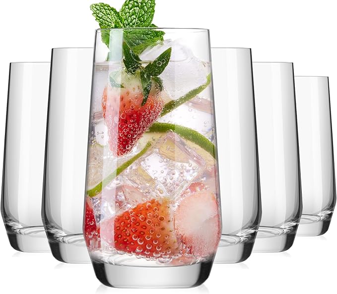16.2oz Highball Drinking Glass Set of 6,Tall Lead-Free Crystal Water Glass