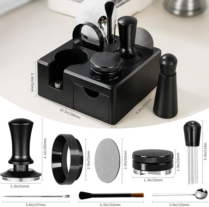 10PCS Espresso Accessories Kit - Espresso Knock Box and 54mm Tamping Station,Coffee Tamper,Distributor,WDT,Dosing Funnel,Puck Screen,Brush,Coffee Spoon,Latte Art Set Fits Breville 54mm Portafilter