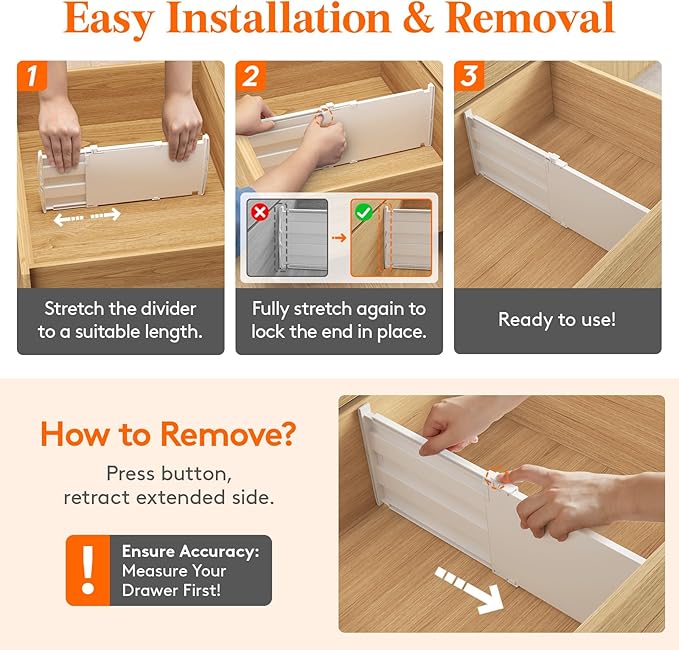 Lifewit 8" Tall Drawer Dividers, Adjustable Deep Drawer Organizer Clothes | 8 Pack 13.8"-22.2" Expandable White Plastic Separators for Dresser, Kitchen, Cabinet, Closet, Office Organization & Storage