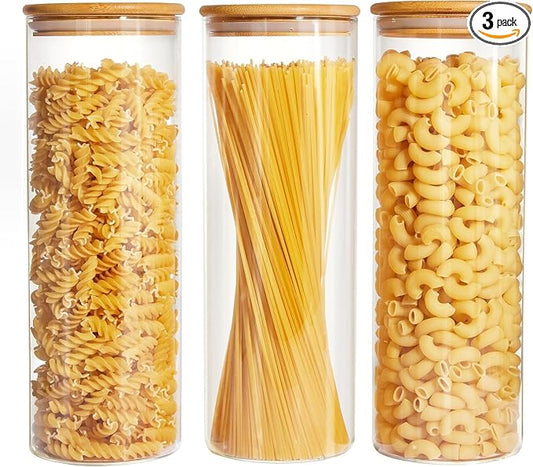 Glass Food Storage Jars with Lids 2.34 Qt [Set of 3], Perfect for Pasta, Cookies, Nuts, Coffee, Cereal, Flour, and More, Organize Your Kitchen and Pantry with these BPA-Free Glass Canisters