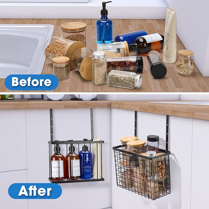 YMCCOOL 2 Pack Cabinet Door Organizer,Over The Cabinet Door Organizer with Towel Bars,Hang Over Cabinet Door Storage, Kitchen Cabinet Door Organizer for Cutting Board, Baking Sheet, Foil, Plastic Wrap