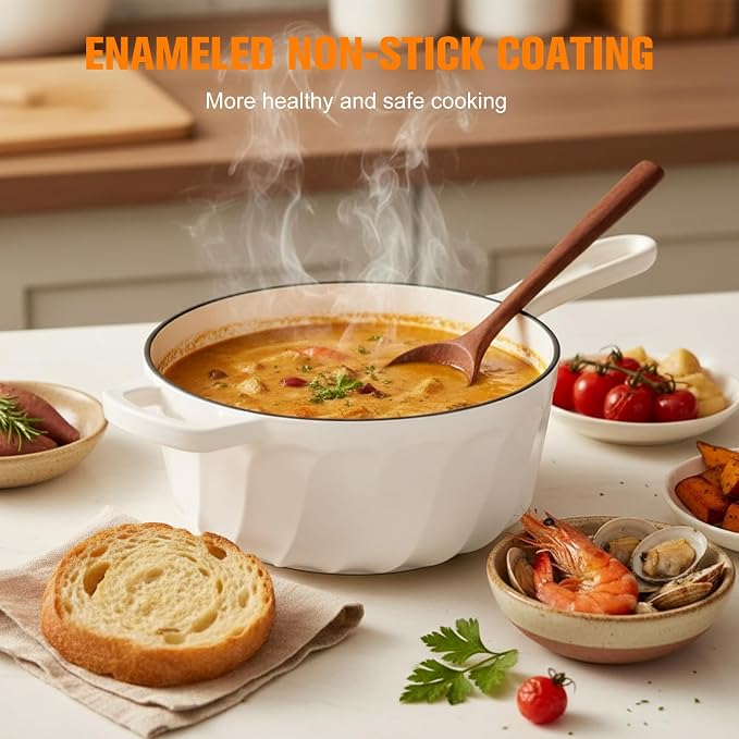 Enameled Cast Iron Sauce Pan with Lid, 2 Quart Saucepan with Lid | Dutch Oven with Lid, Small Cast Iron Pot for Cooking Pasta, Soup, Milk, Induction & Oven Safe Up to 500°F, White