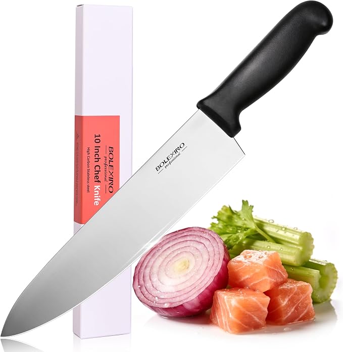 10” Japanese Chef Knife, High Carbon Stainless Steel Kitchen Knife | 10" High Carbon Stainless Steel, Versatile Home & Pro Use, Non-Slip Ergonomic Handle, Durable, Stain-Resistant & Sharp.
