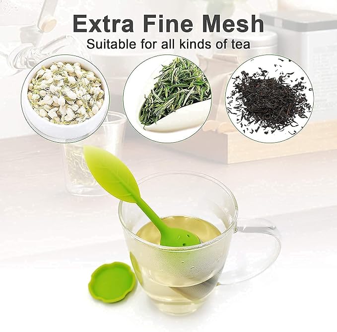 Silicone Tea Infusers - 2 Pack, Fine Mesh Loose Leaf Tea Filter - Green, Blue