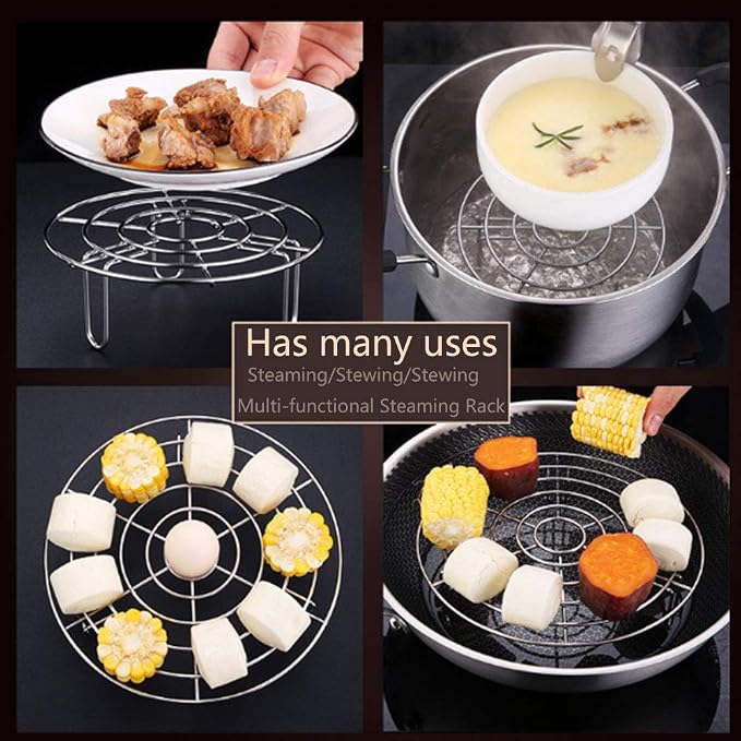 2Pcs Steam Rack, Heavy Duty Steaming Rack Stand, Stainless Steel Round Steamer Cooling Rack Trivet, Pot Steamer Insert Food Stand, Steaming Cookware Accessories(Size:19.5cm/7.68in)