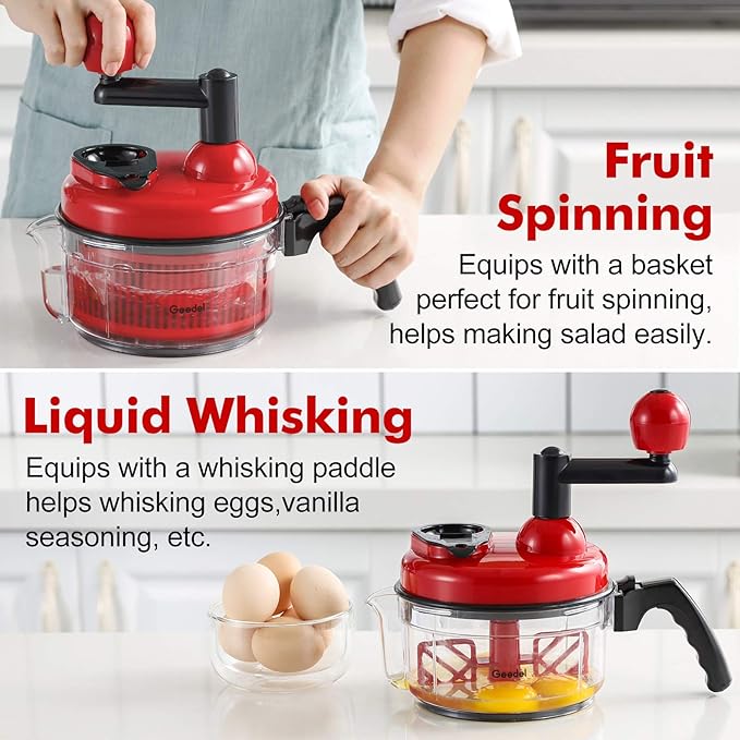 Geedel Large Food Chopper Vegetable Chopper, Manual Food Processor, 3 Cups | 3-in-1: Chop, Blend & Whisk, No BPA, Effortless Handle, Sharp Blade for Vegetable, Fruit, Meat, Nut, Ice, Salad, Salsa, etc